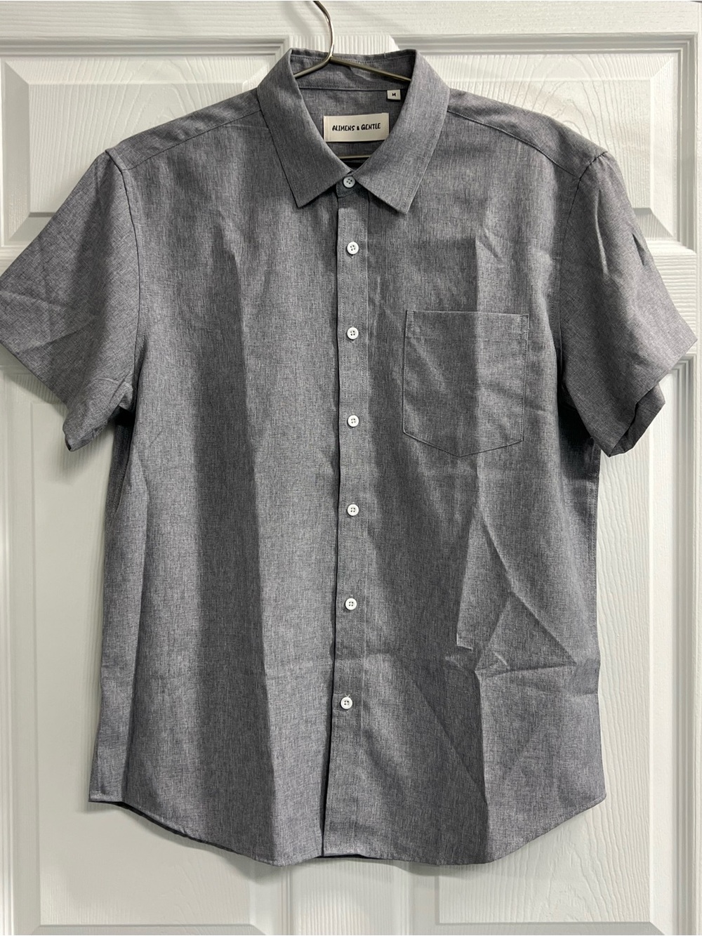 Alimens & Gentle Shirt Mens Gray Italian Linen Short Sleeve Shirt - Medium - EUC